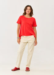 Red straight hem T-shirt