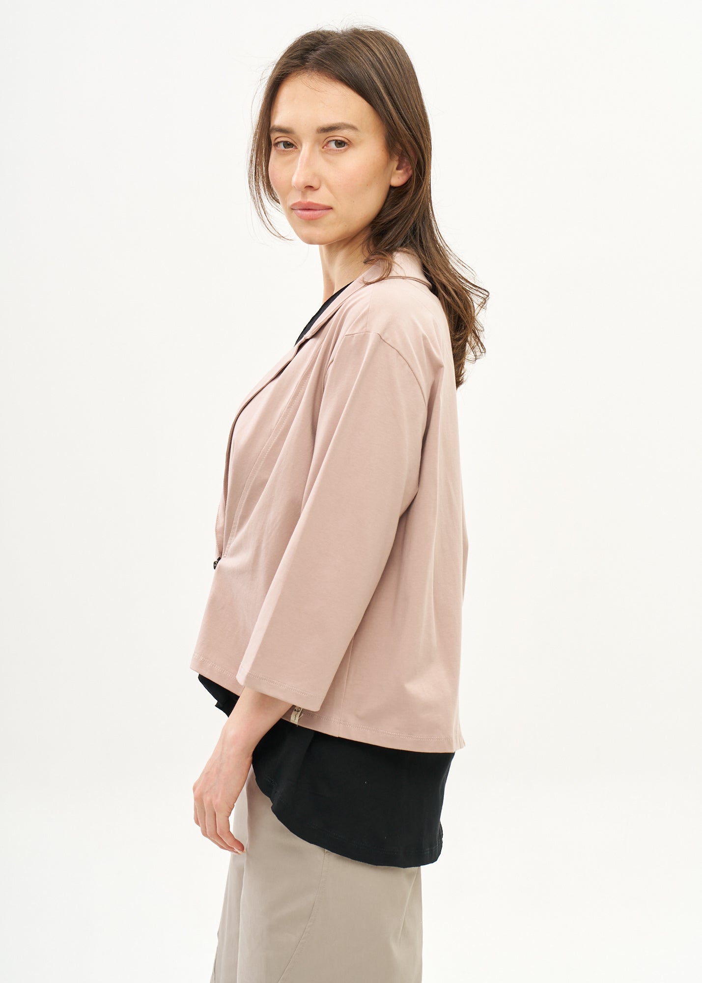 Pink diagonal zipper 3/4 sleeve top