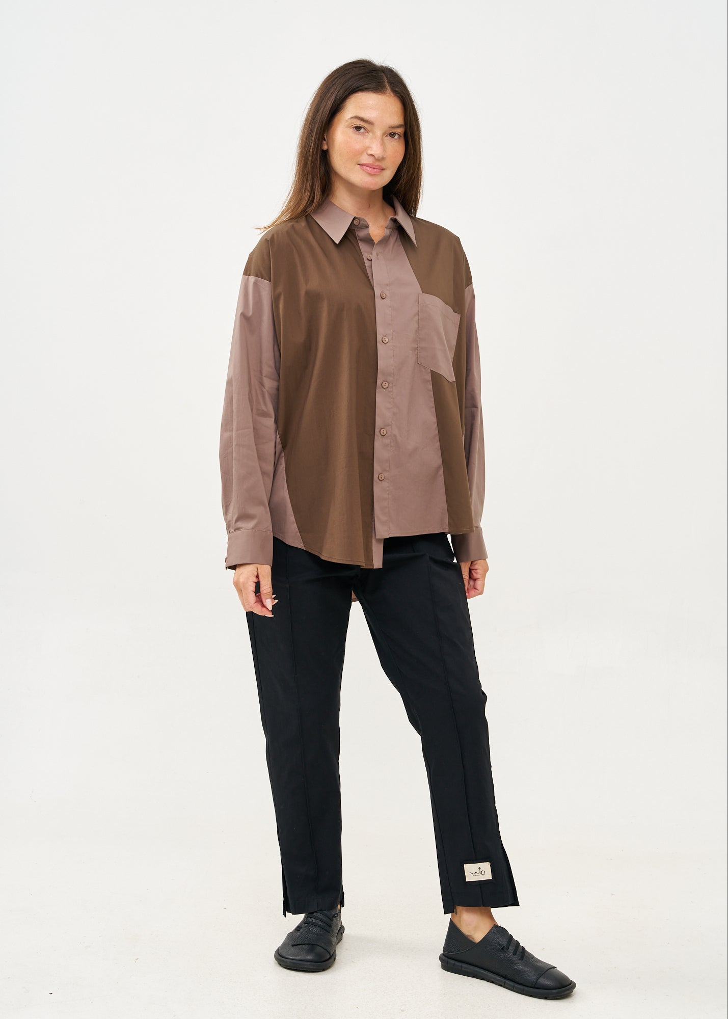 Brown two-tone button-down shirt