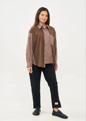 Brown two-tone button-down shirt