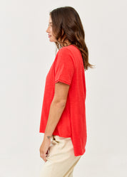 Red straight hem T-shirt
