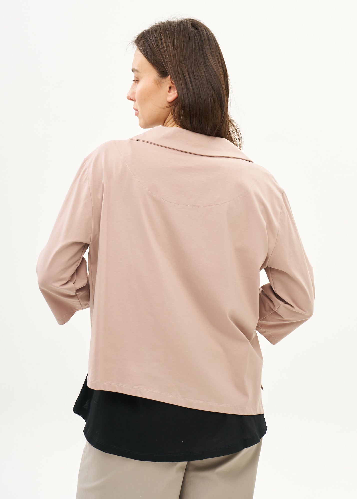 Pink diagonal zipper 3/4 sleeve top