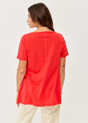 Red straight hem T-shirt