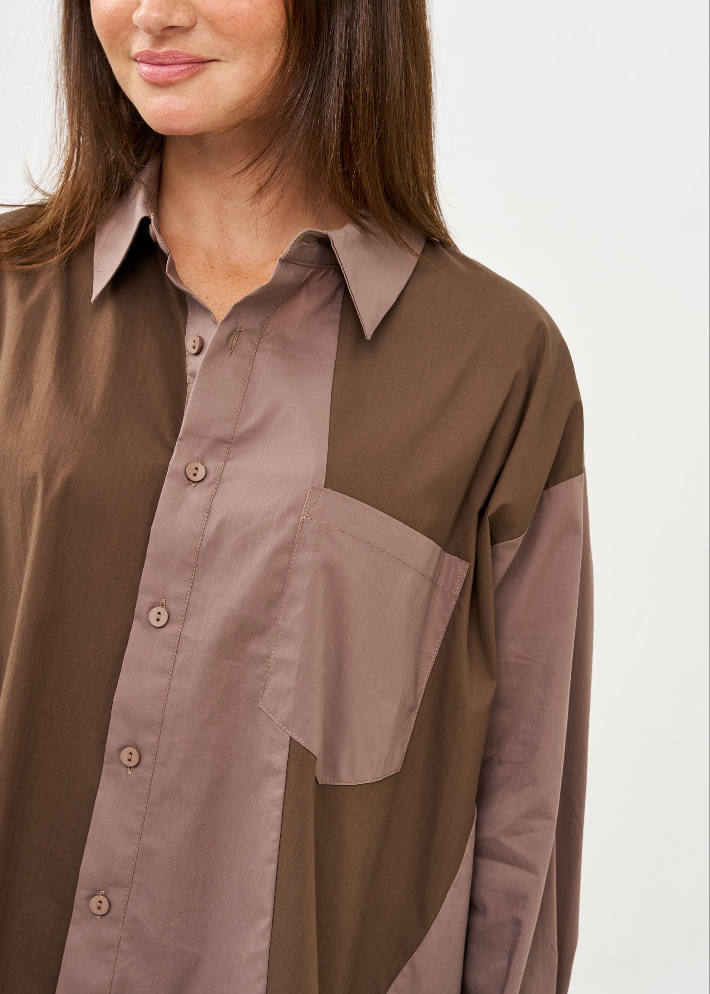 Brown two-tone button-down shirt