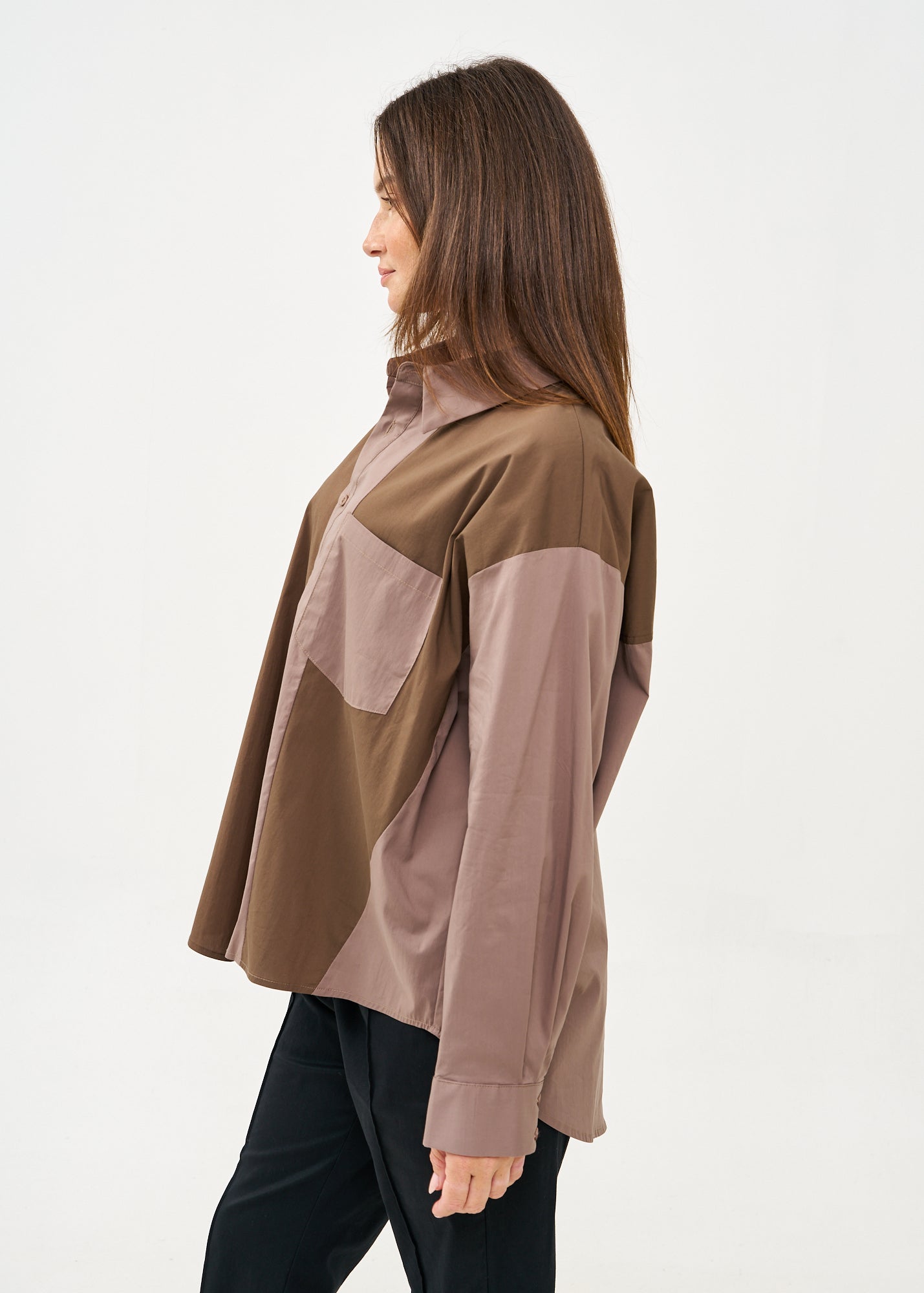 Brown two-tone button-down shirt