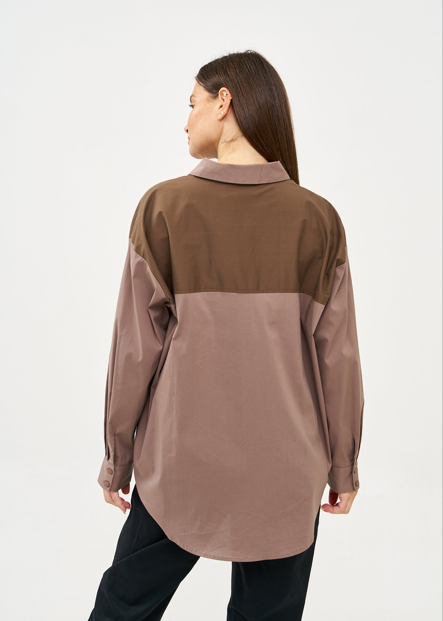Brown two-tone button-down shirt