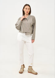 Gray ribbon combination button-down shirt