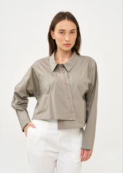 Gray ribbon combination button-down shirt