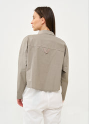Gray ribbon combination button-down shirt