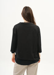 Black diagonal zipper 3/4 sleeve top