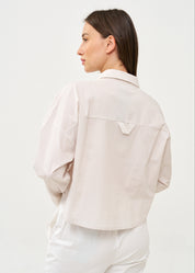 Button-down shirt with stone ribbon combination