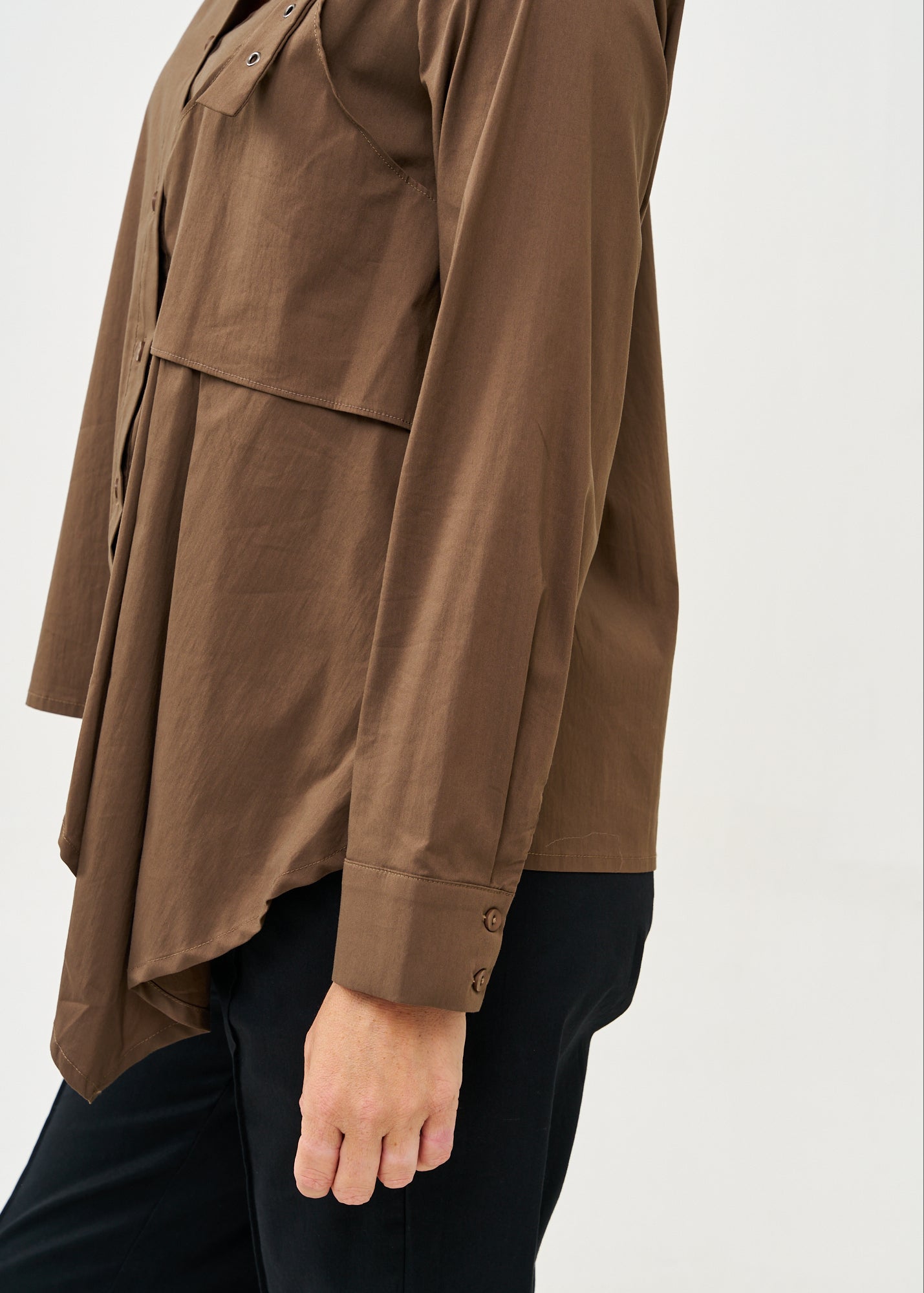 Brown button-down shirt with half-waist and pleats