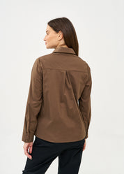 Brown button-down shirt with half-waist and pleats