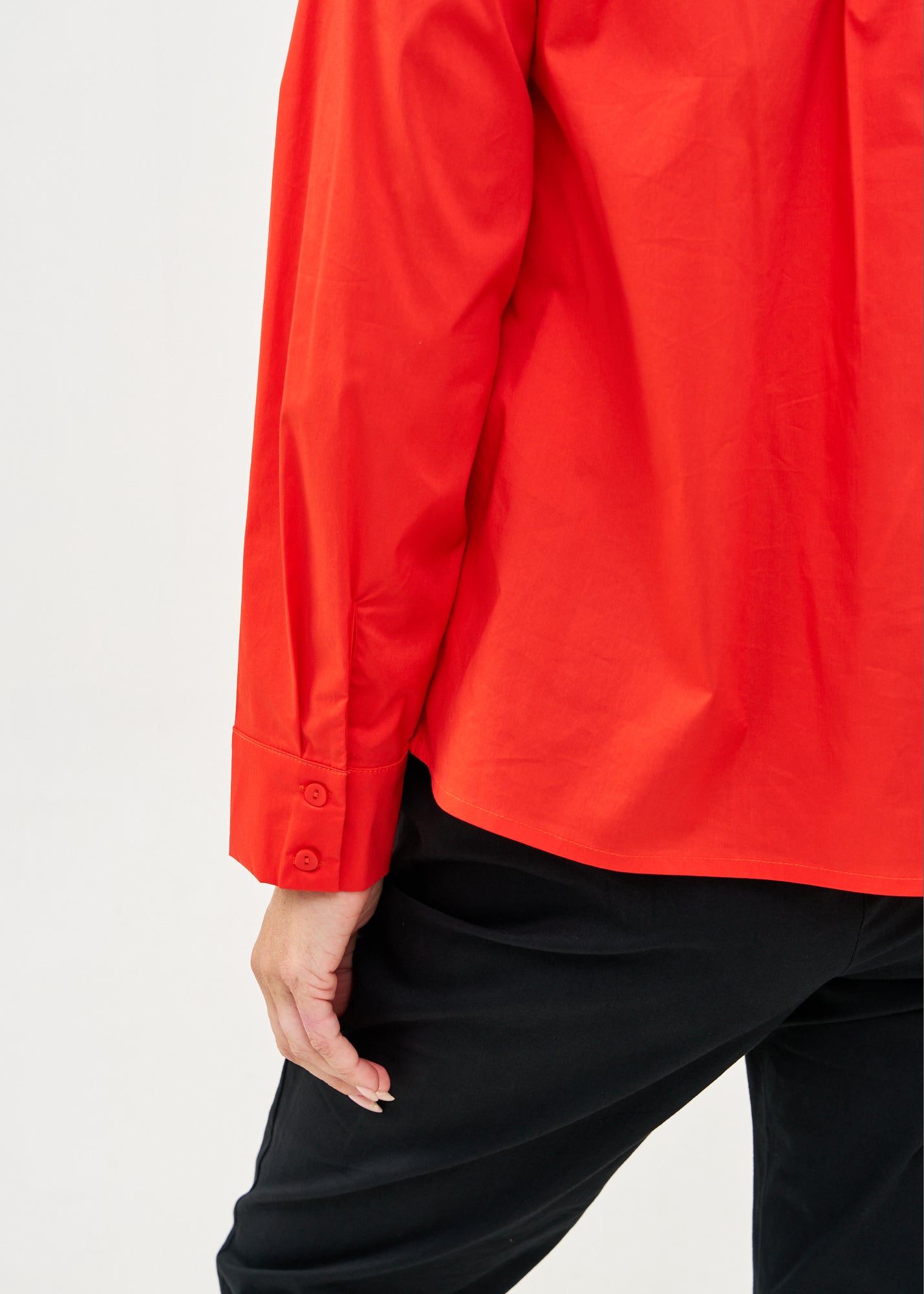 Red button-down shirt with half-waist and pleats