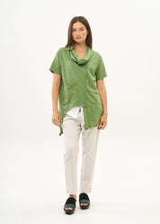 Green short-sleeved collared and buttoned top