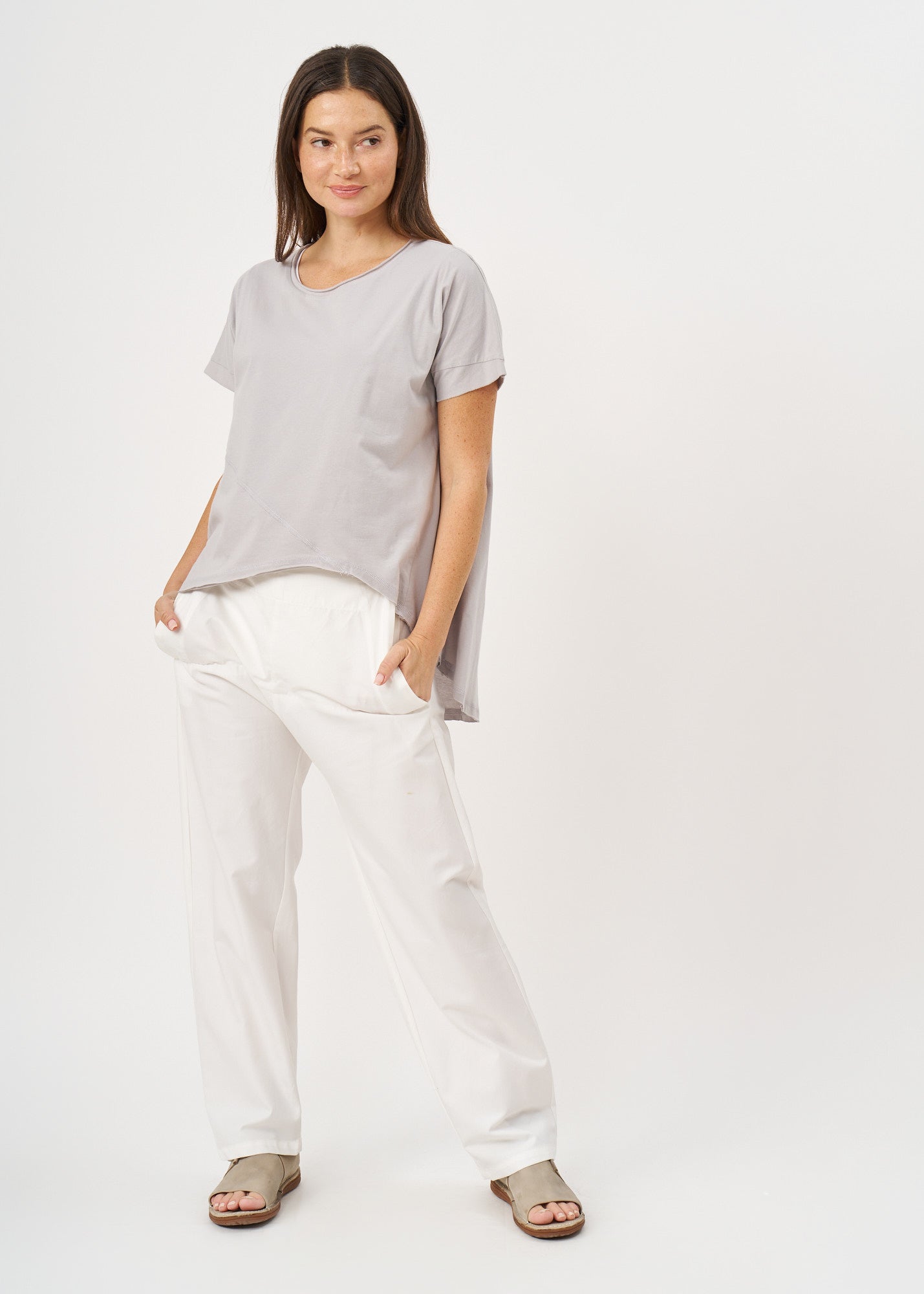 Light gray diagonal cut short sleeve tunic