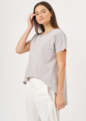 Light gray diagonal cut short sleeve tunic