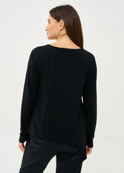 Black thin knit V-neck long sleeve shirt