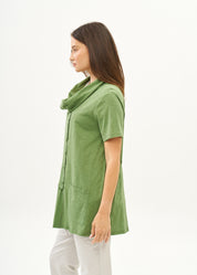 Green short-sleeved collared and buttoned top