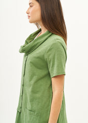 Green short-sleeved collared and buttoned top