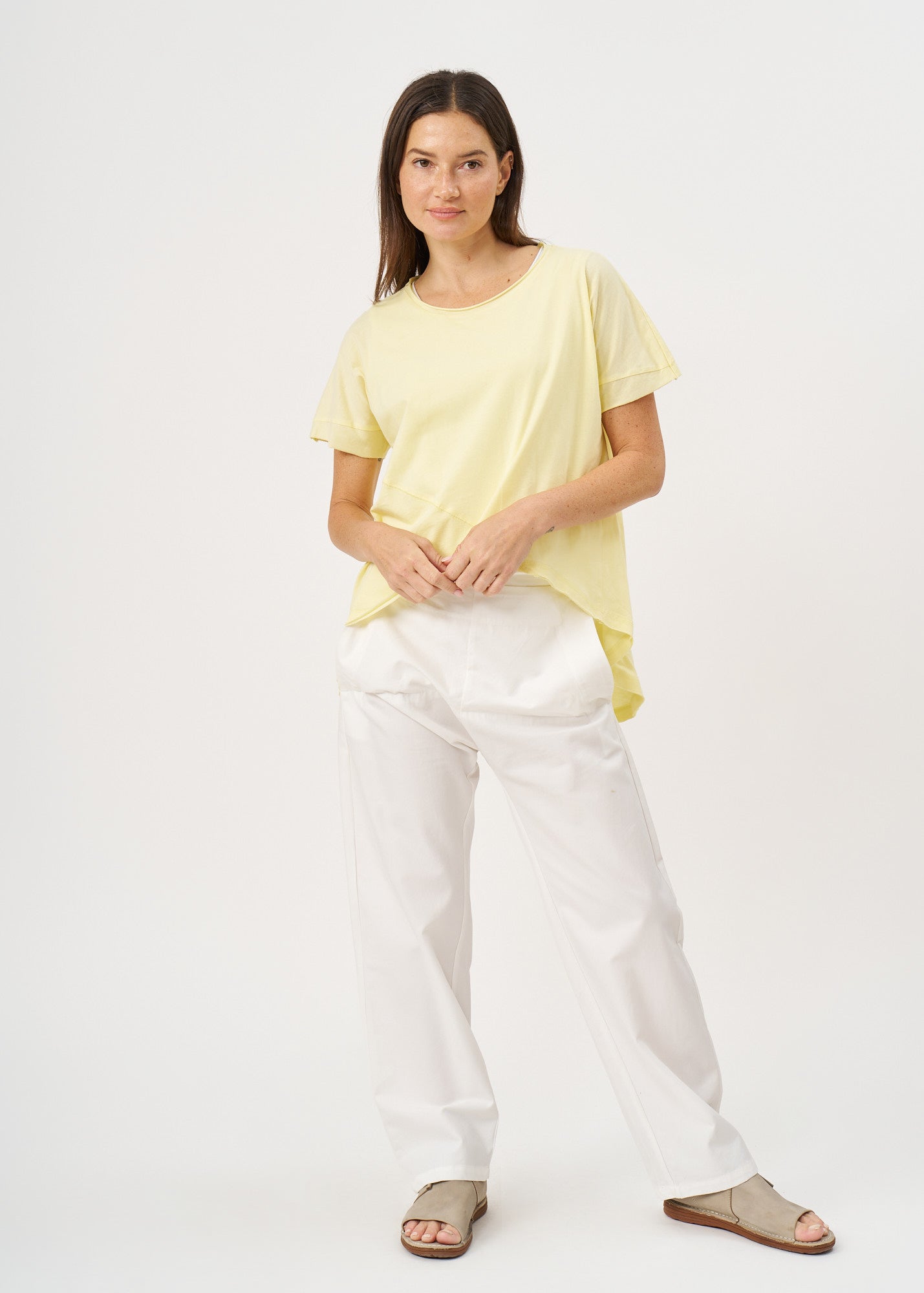 Yellow diagonal cut short sleeve tunic