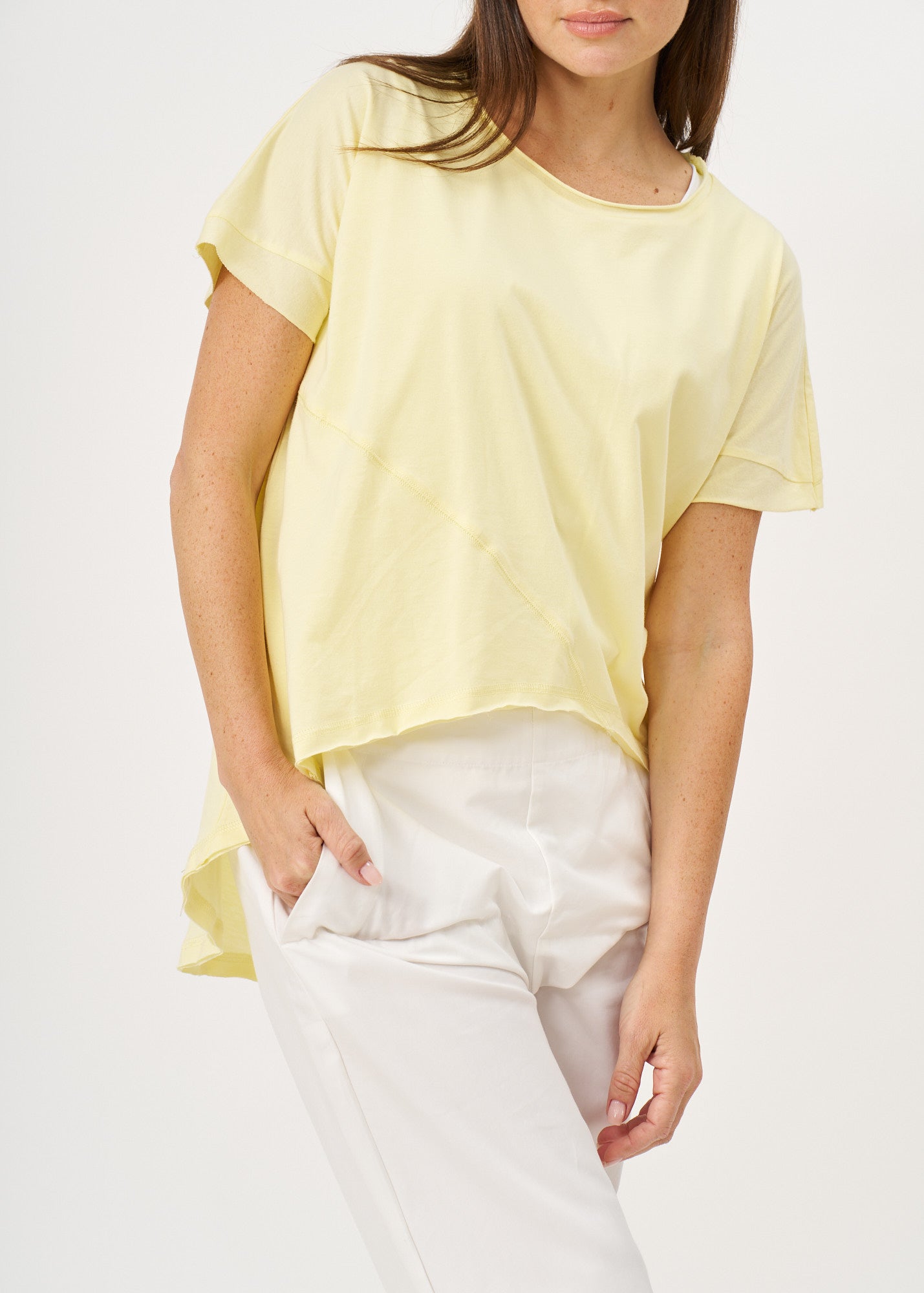 Yellow diagonal cut short sleeve tunic