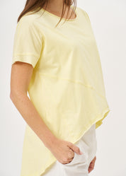 Yellow diagonal cut short sleeve tunic