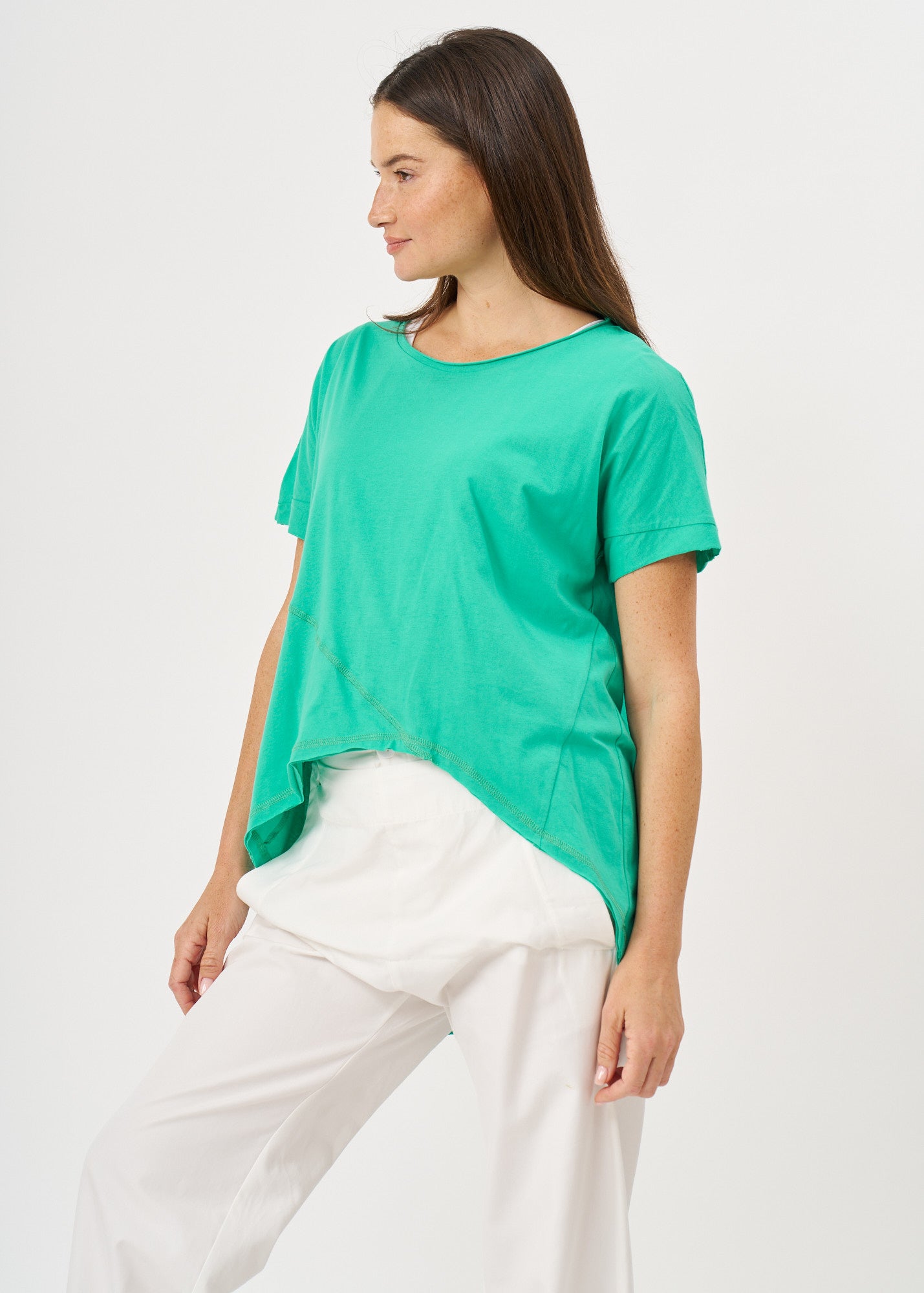 Turquoise diagonal cut short sleeve tunic