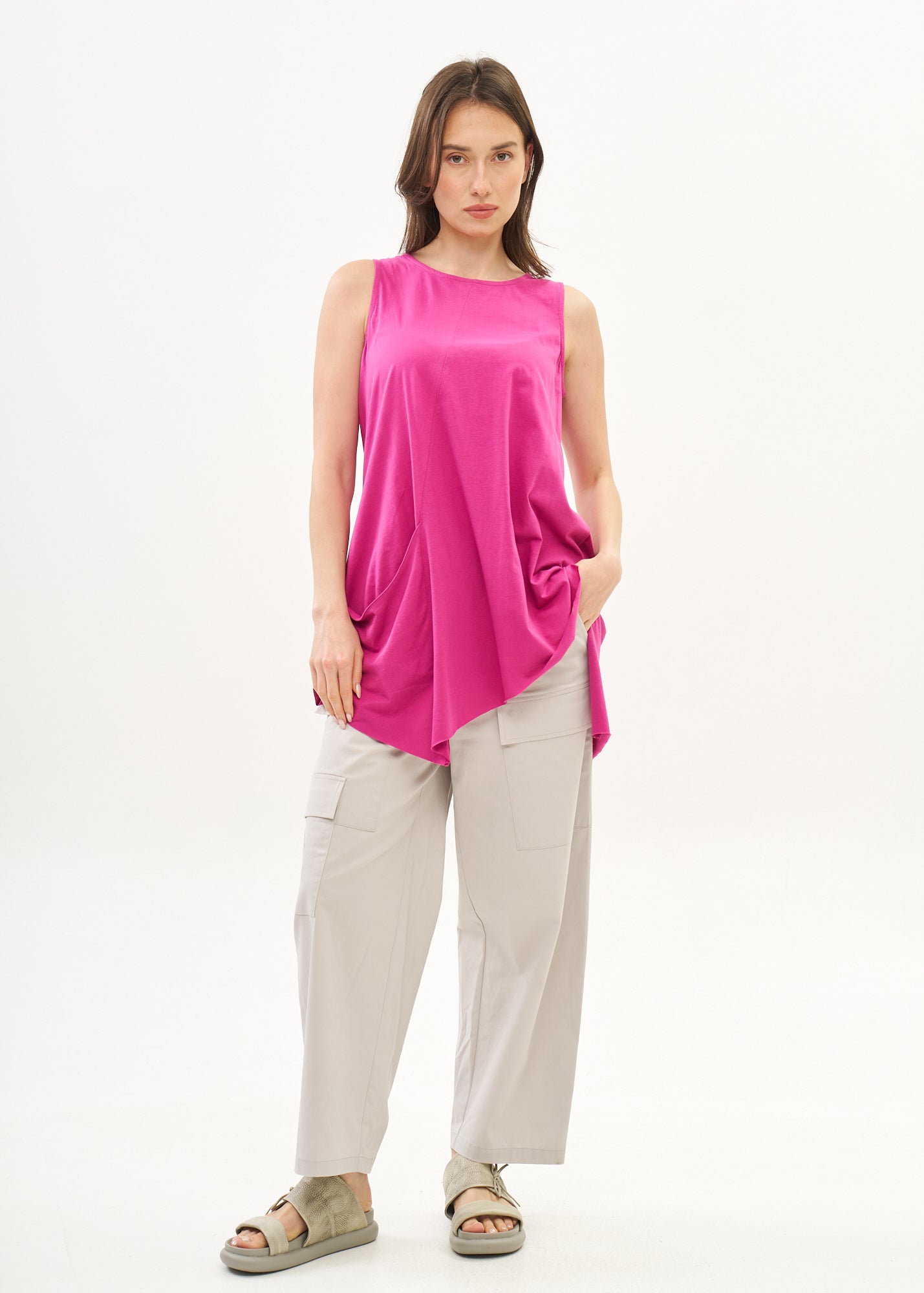 Purple diagonal tank top with pocket