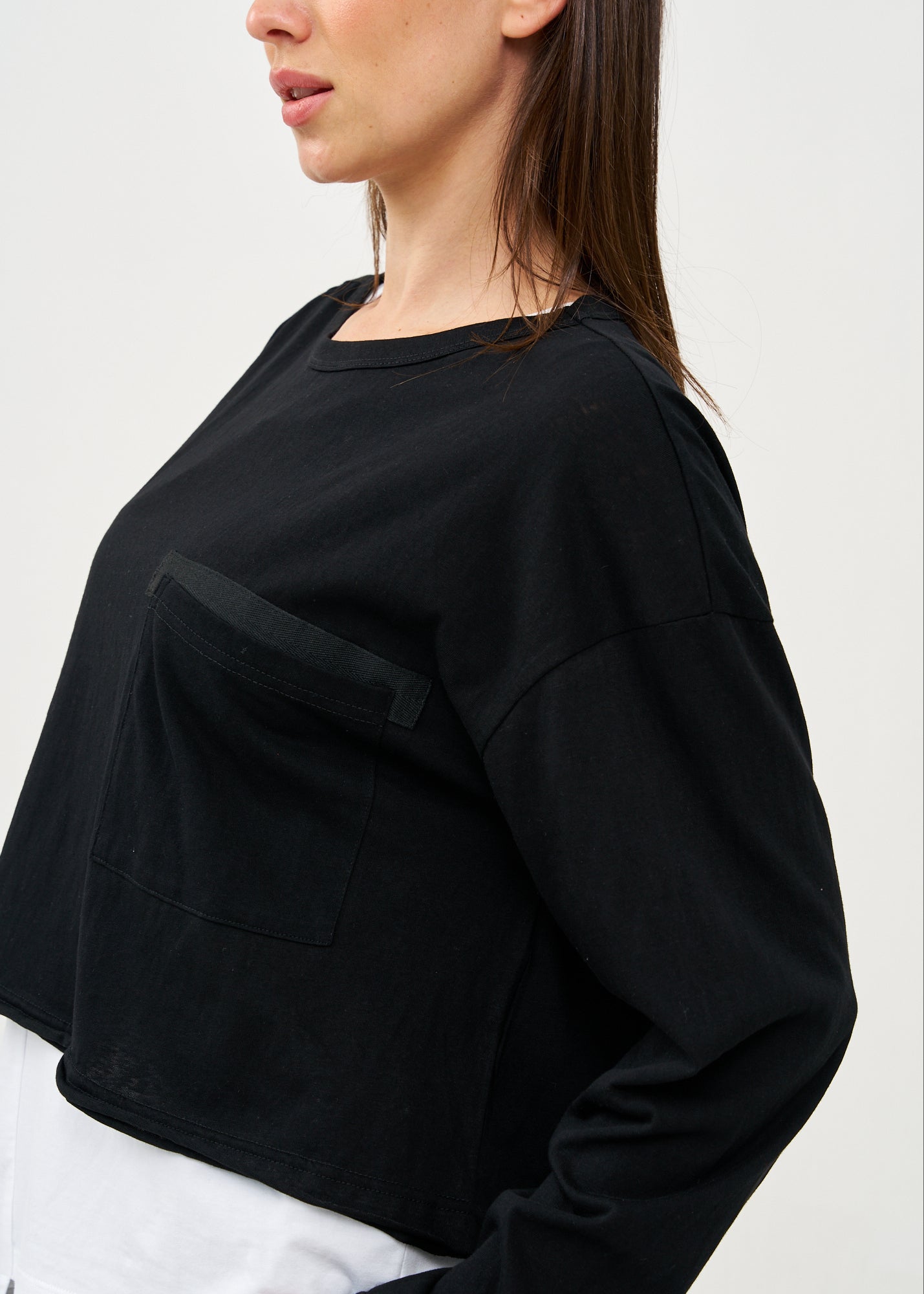Black long sleeve pocket T-shirt
