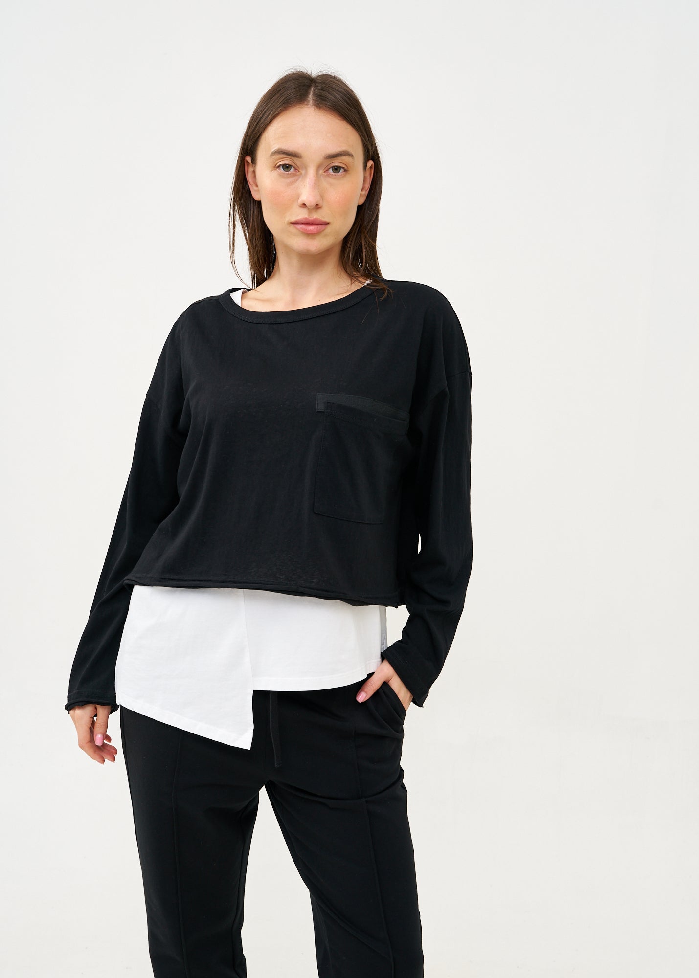 Black long sleeve pocket T-shirt