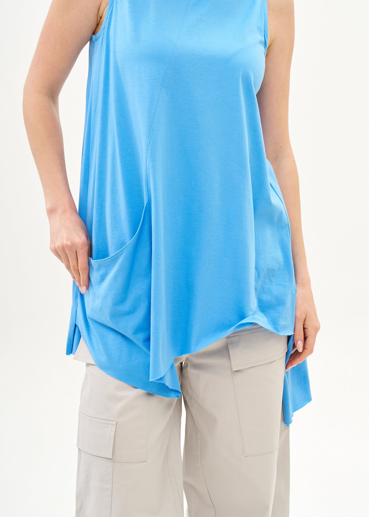 Blue diagonal tank top with pocket