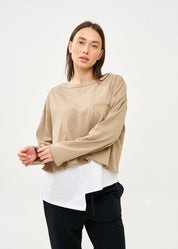 Brown long sleeve pocket T-shirt