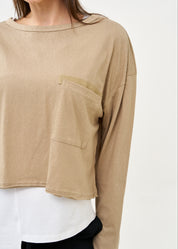 Brown long sleeve pocket T-shirt