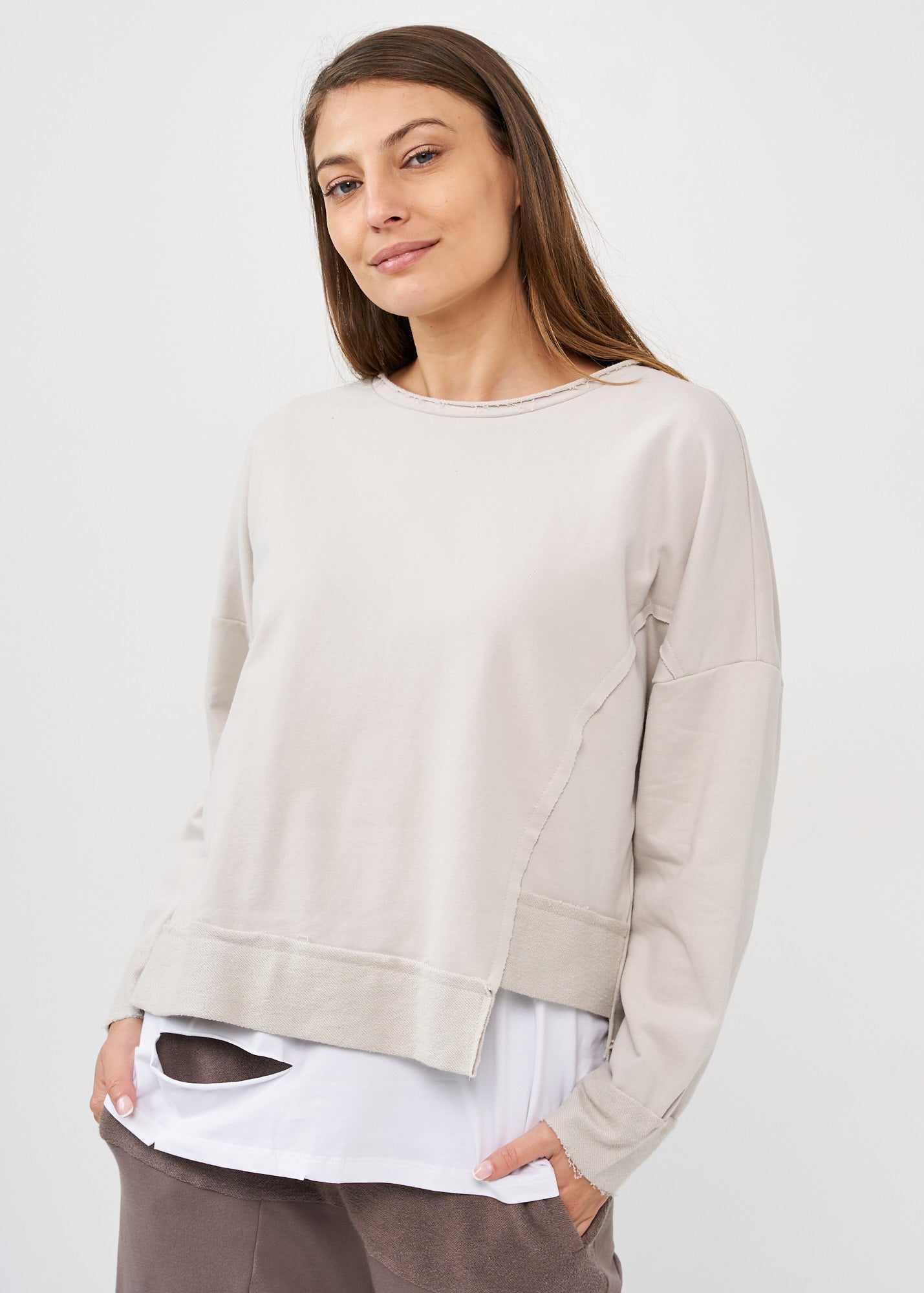 Light gray asymmetric hem sweatshirt