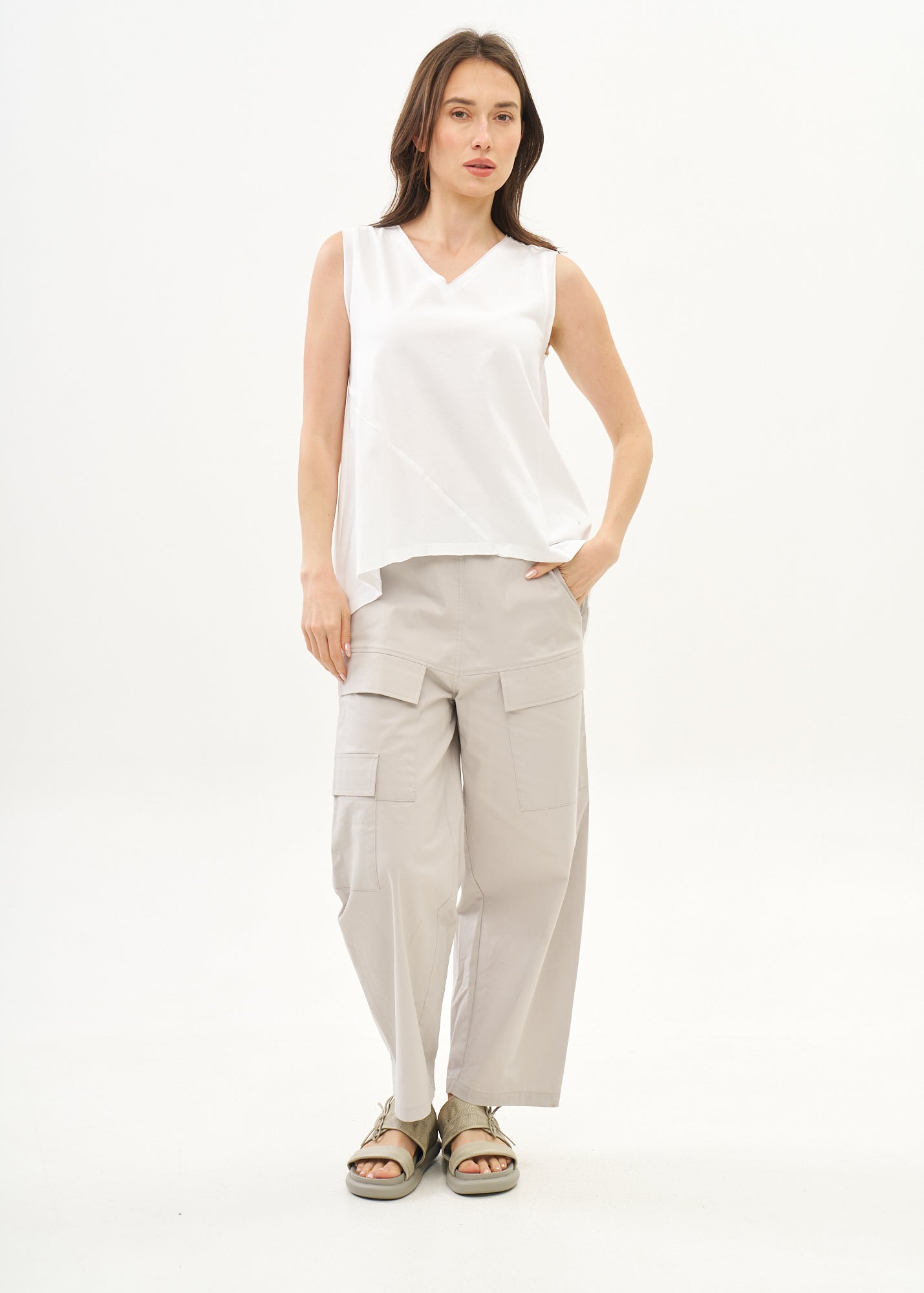 White cotton diagonal cut tank top
