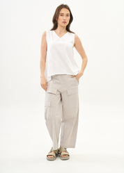 White cotton diagonal cut tank top