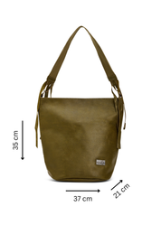 Green leather bucket bag with adjustable strap