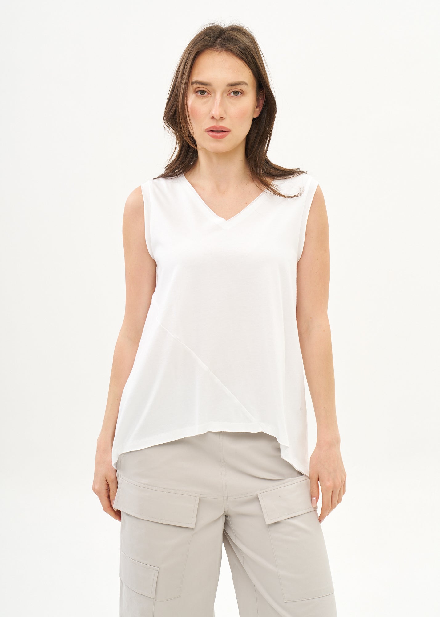 White cotton diagonal cut tank top