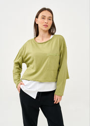 Green long sleeve pocket T-shirt