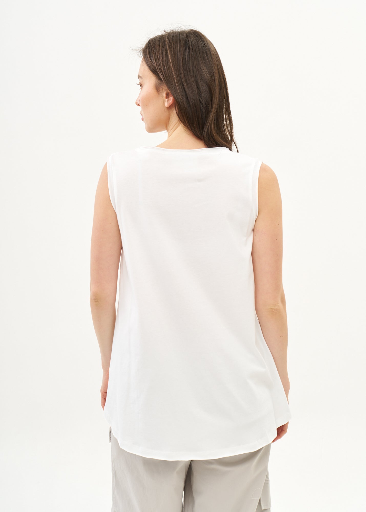 White cotton diagonal cut tank top
