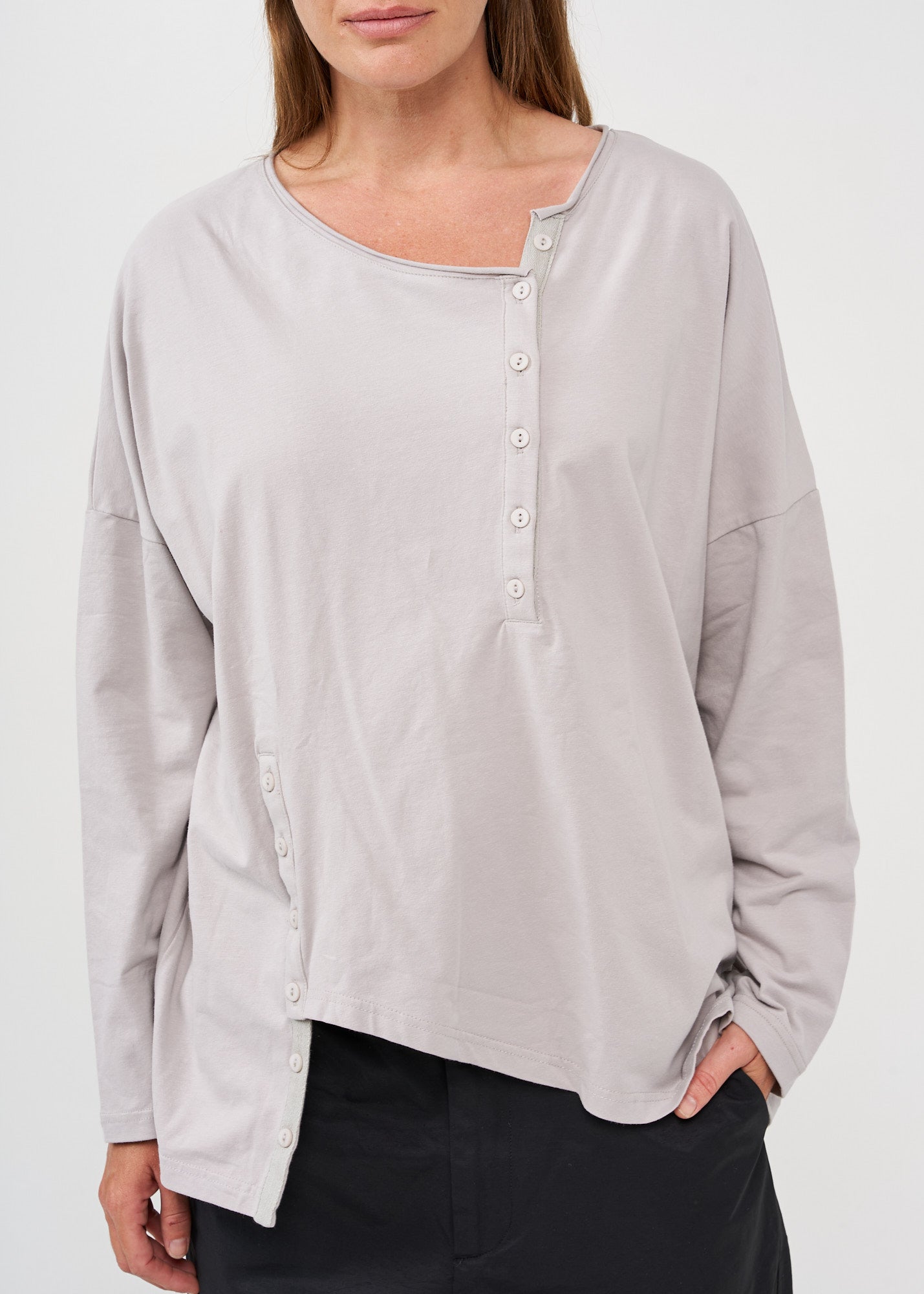 Stone two-button long-sleeved shirt