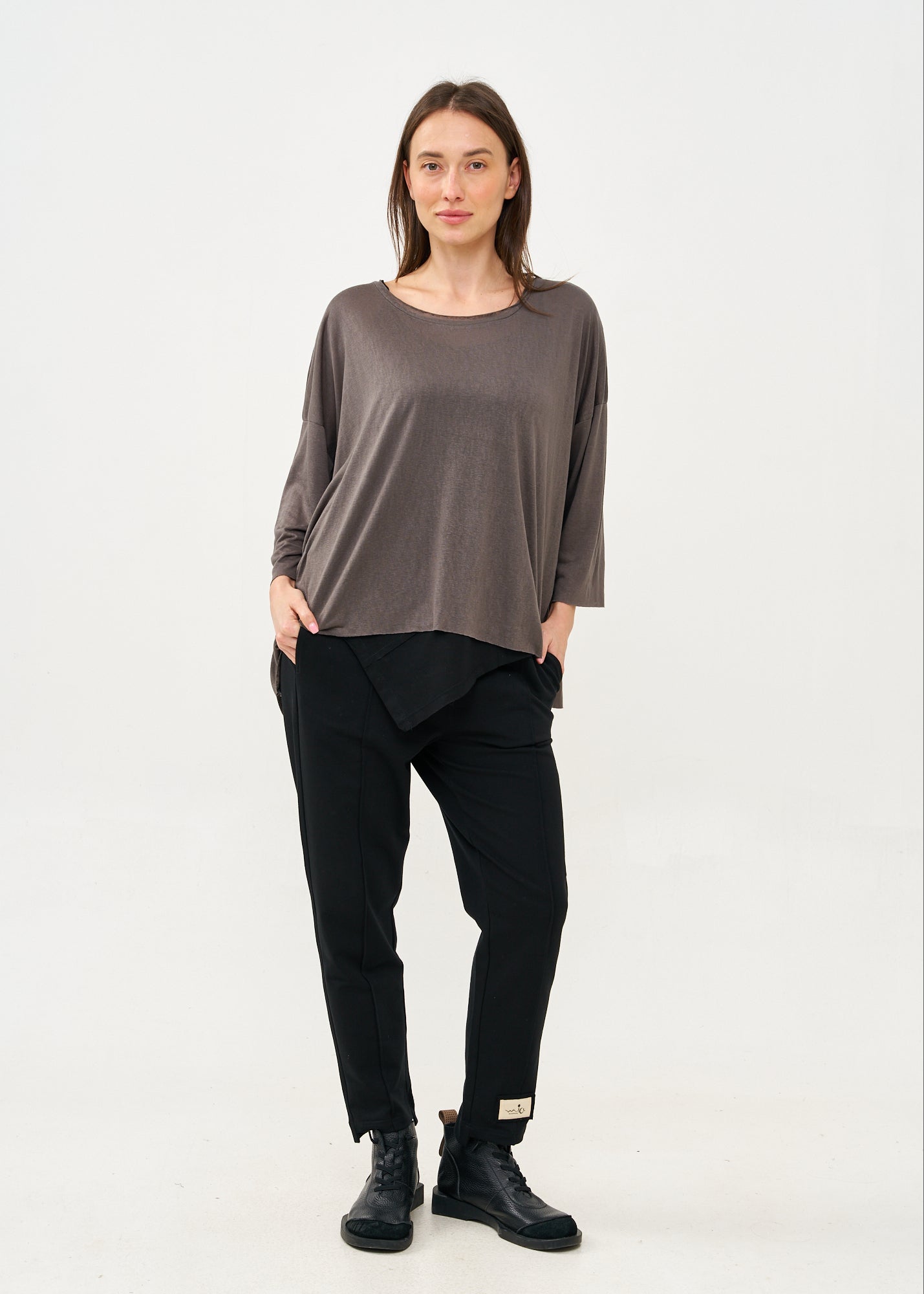 Dark gray slub fabric long shirt