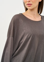 Dark gray slub fabric long shirt