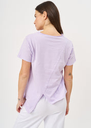 Purple diagonal cut asymmetric length T-shirt
