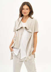 Short sleeve top with stone collar and buttons