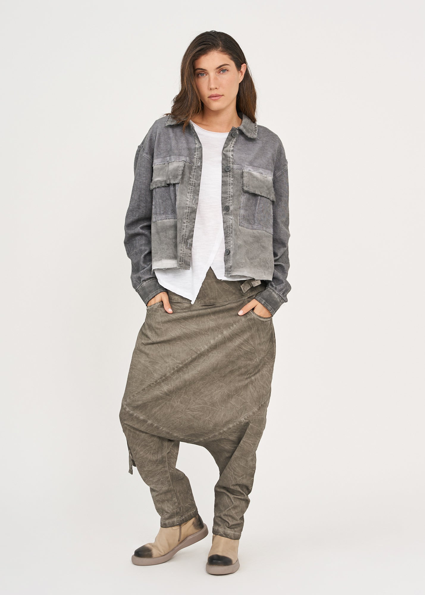 Dark gray wash dyed shirt jacket