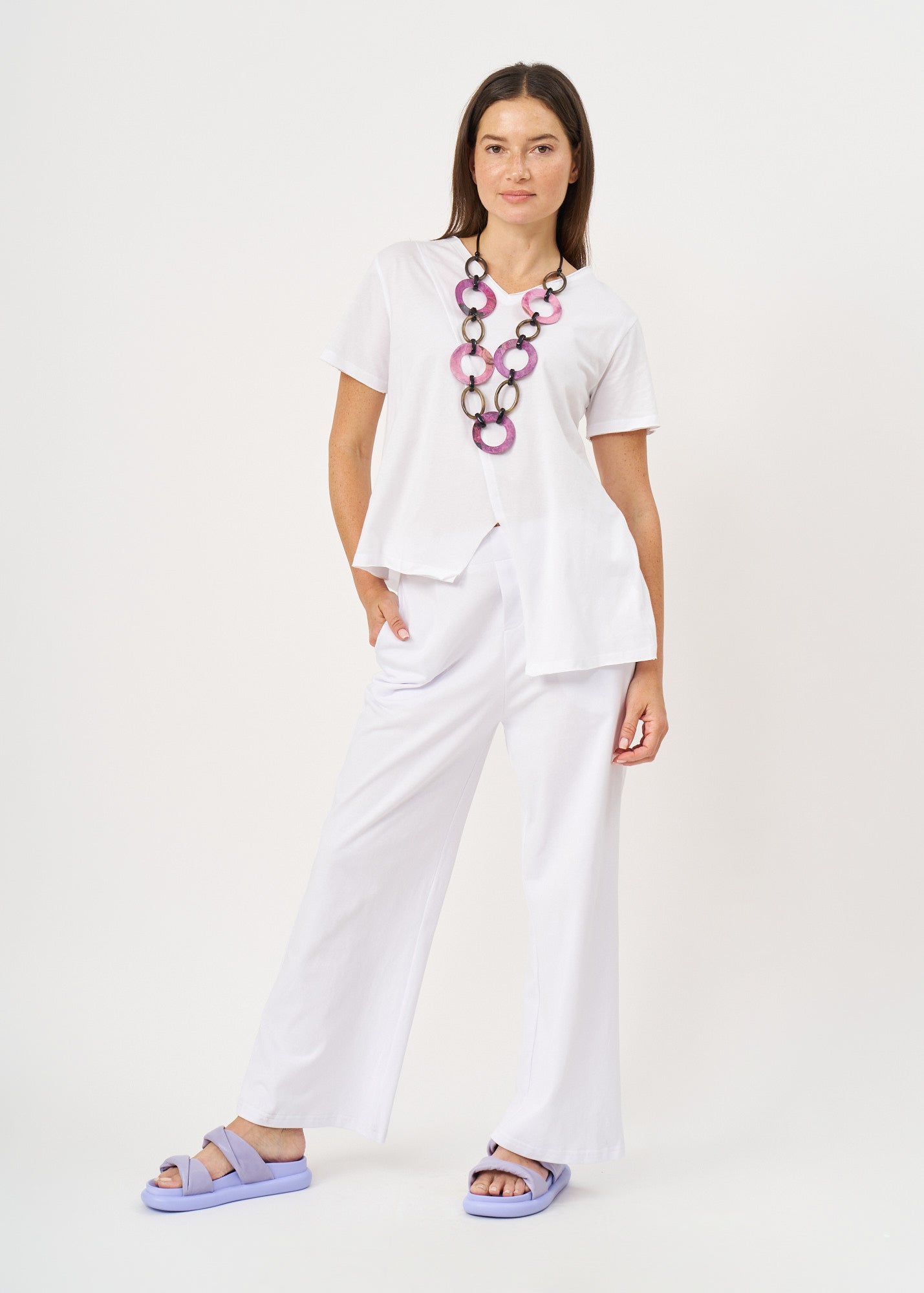 White Asymmetrical Length Diagonal Cut T-Shirt