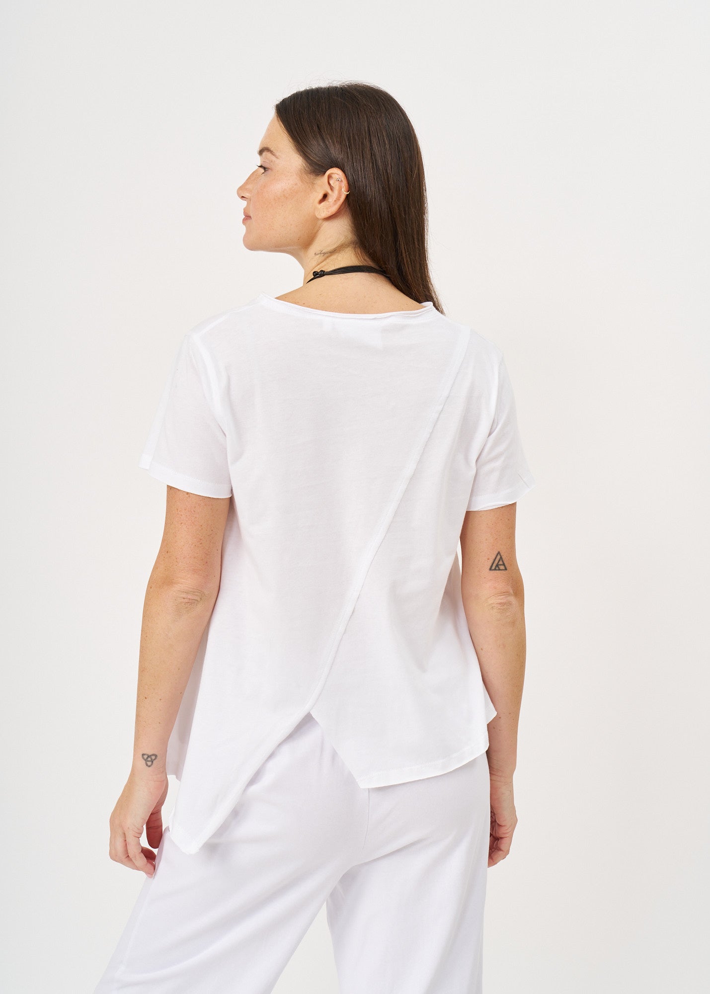 White Asymmetrical Length Diagonal Cut T-Shirt