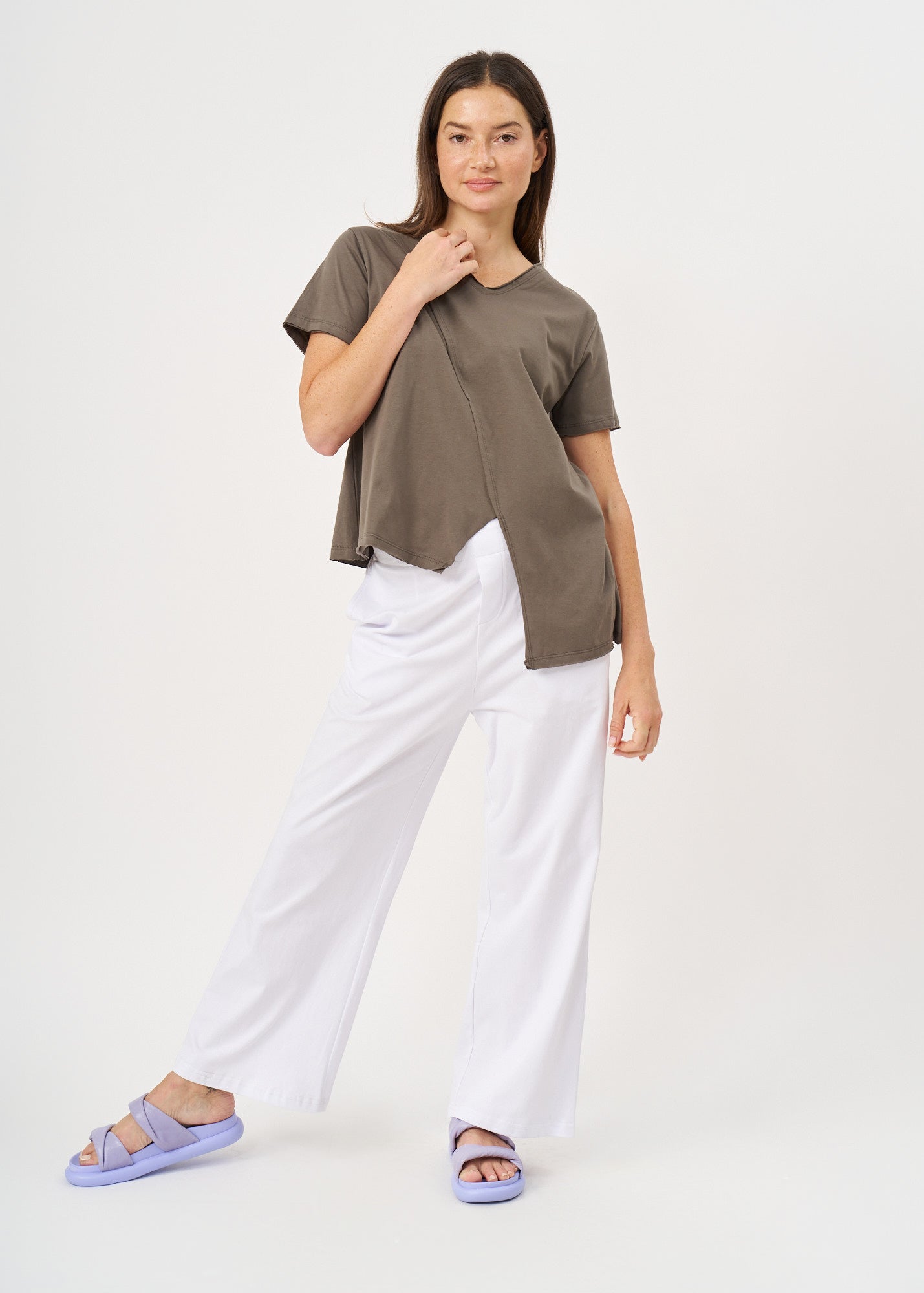 Dark gray diagonal cut asymmetric length T-shirt